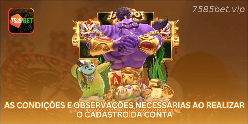 As condições e observações necessárias ao realizar o cadastro da conta.